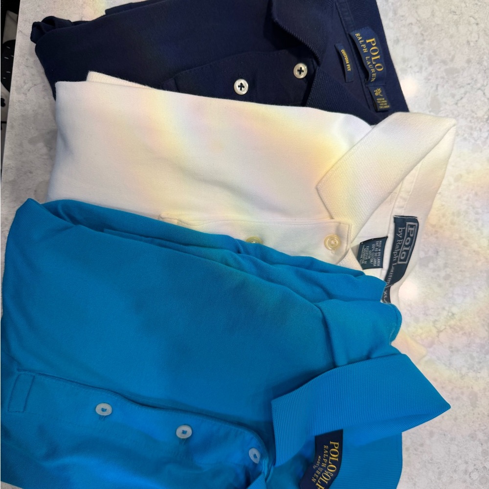 Lot of 3 Polo by Ralph Lauren Men's Classic Navy, White, and Blue XL Polo Shirts